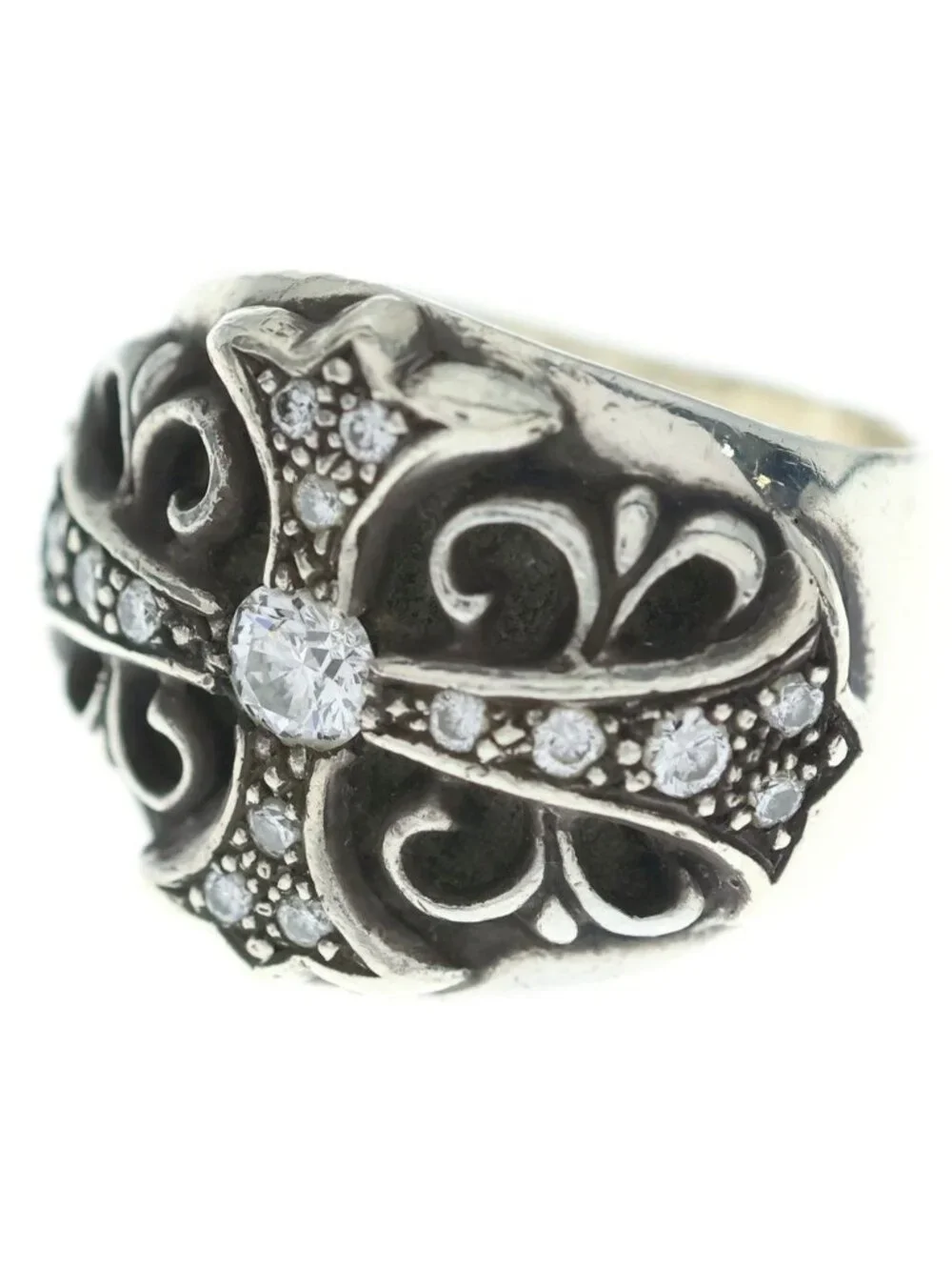 Chrome Hearts Keeper P Dia Ring Aftermarket Pave Diamond Silver